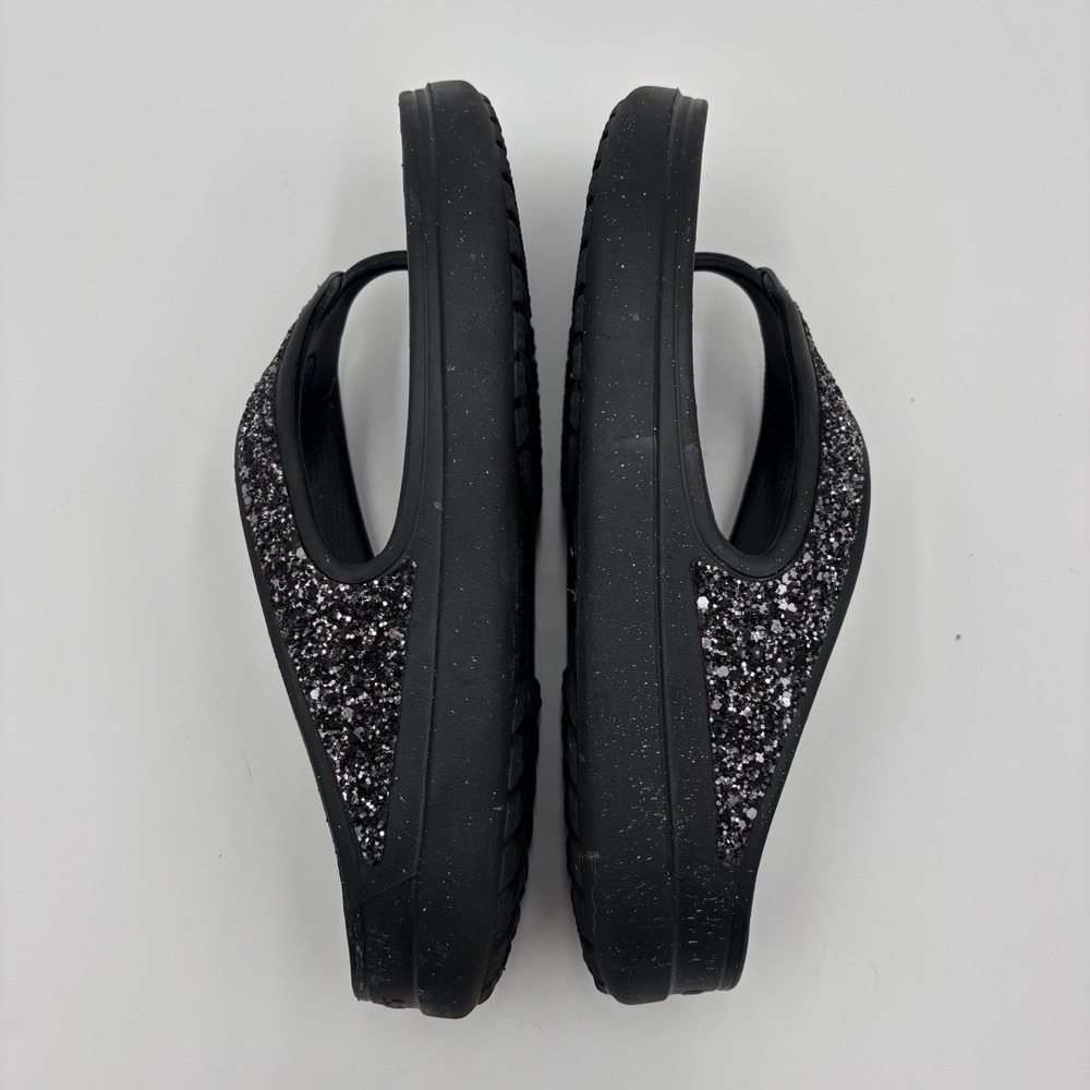 CROCS Sloane Sandals Womens 9 Glitter Wedge Flip Flops Slip On Black - Picture 4 of 8